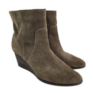 Lucky Brand Wafael Wedge Ankle Boot Canteen Oiled Suede 8.5